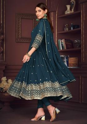 Turquoise Embroidered Georgette Anarkali Set