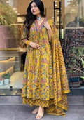 Yellow Embroidered Cotton Anarkali Set