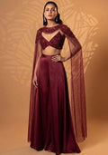 Wine Red Satin Handwork Lehenga Set