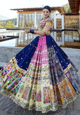 Multicolor Printed Silk Blend Chaniya Choli Set For Navratri And Garba for Diwali | Wedding & Festive Wear