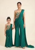 Enchanting Teal Green Hand Work Chinon Mother Daughter Lehenga Set | Twin In Royal Style