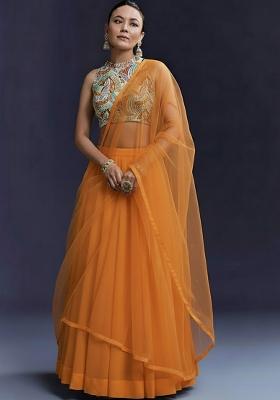 Dreamy Burnt Orange Crepe Mother Daughter Lehenga Set | Twin In Royal Style