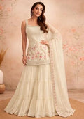 Beige Embroidery Georgette Sharara Set