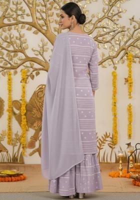 Lavender Embroidered Chanderi Sharara Set
