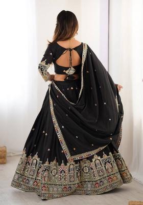 Black With Dupatta Silk Blend Lehenga Set with Embroidered for Diwali | Wedding & Festive Wear