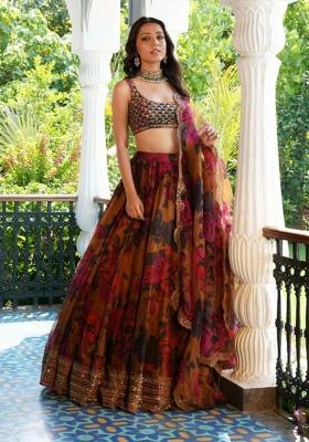 Red Embroidered Georgette Lehenga Set With Dupatta for Diwali and Festive Wear