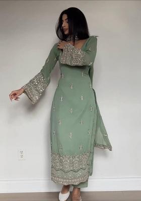 Green Embroidered Georgette Pakistani Suit Set
