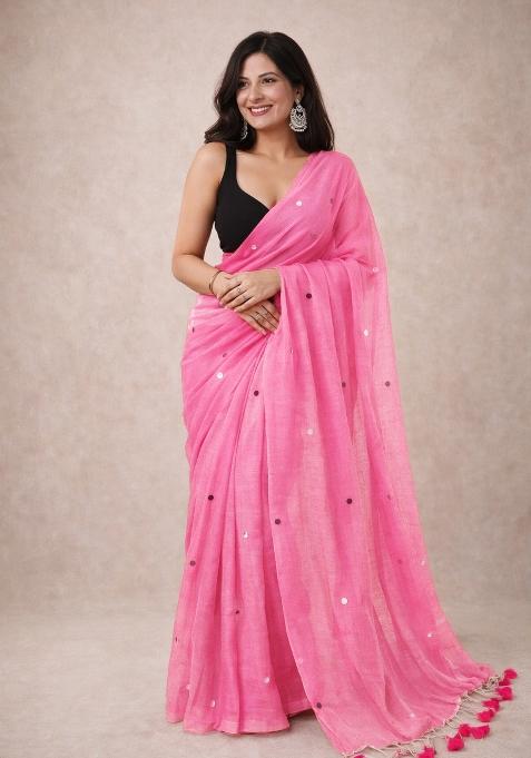 Pink Woven Khadi Saree Set for Diwali | Wedding & Festive Wear