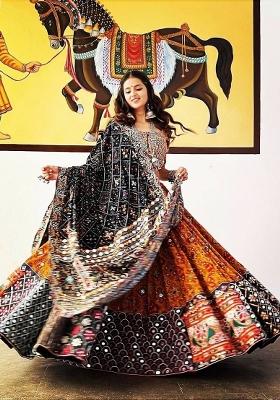 Multicolor Printed Silk Lehenga Set for Diwali and Festive Wear