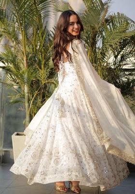 White Embroidered Georgette Anarkali Set