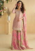 Pink Embroidered Chinon Sharara Set