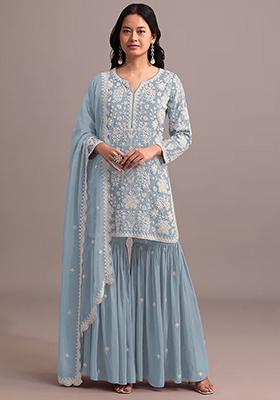 Sky Blue Chikankari Georgette Sharara Set