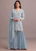 Sky Blue Chikankari Georgette Sharara Set