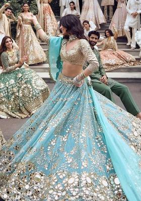 Multicolor Georgette Lehenga Set with Embroidery for Diwali | Wedding & Festive Wear