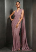 Pink Sequin Embellished Pre Draped Saree Set for Diwali and Festive Wear