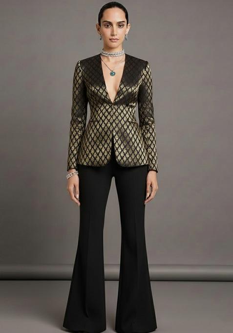 Black Brocade Fusion Set for Diwali and Festive Wear