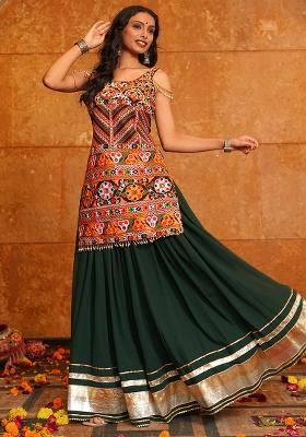 Green Embroidererd Georgette Chaniya Choli Set For Navratri And Garba for Diwali and Festive Wear