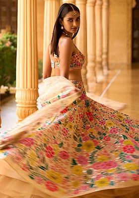 Multicolor Faux Georgette Lehenga Set with Embroidered & Sequin for Diwali | Wedding & Festive Wear