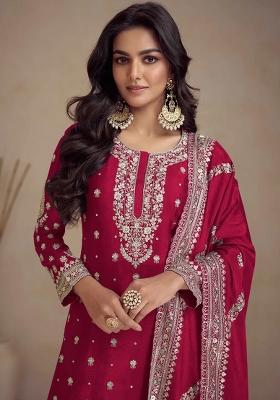 Pink Embroidered Silk Blend Sharara Set