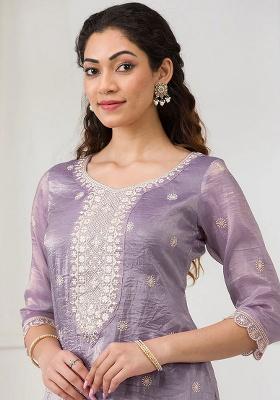Lavender Embroidered Gold Crush Sharara Set