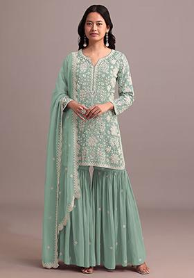 Green Chikankari Georgette Sharara Set