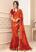 Maroon And Orange Chiffon Saree Set with Bandhani Print for Diwali | Wedding & Festive Wear