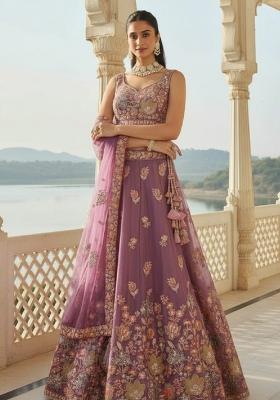 Lilac Sequence Embroidery Work Fendy Silk Blend Lehenga Set for Diwali and Festive Wear