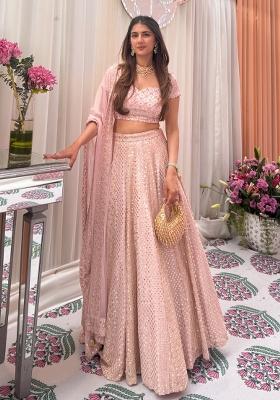 Baby Pink Embroidered Georgette Lehenga Set for Diwali and Festive Wear
