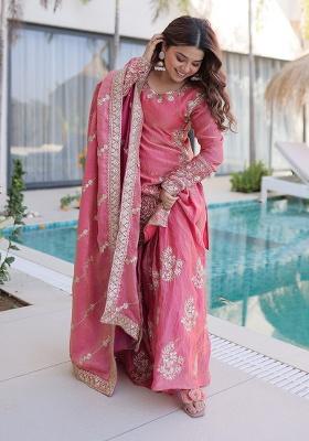 Pink Embroidered Gold Crush Sharara Set