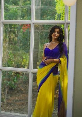 Yellow Ombre Pattern Georgette Saree Set for Diwali and Festive Wear