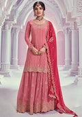 Peach Embroidered Chinon Sharara Set