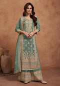 Sea Green Embroidered Silk Blend Straight Kurta Set