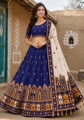 Blue Cotton Lehenga Set with Printed for Diwali | Wedding & Festive Wear