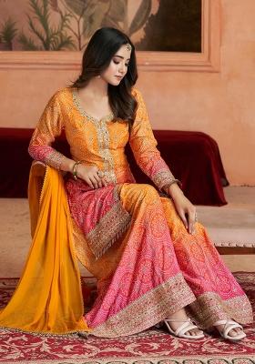 Orange Bandhani Chinon Sharara Set