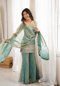 Sea Green Sequin Work Silk Sharara Suit