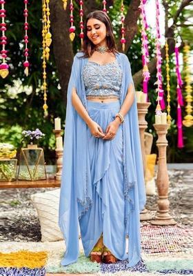 Pretty Powder Blue Embroidered Handwork Mother Daughter Fusion Set | Twin In Charm