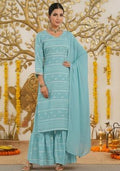 Ice Blue Embroidered Chanderi Sharara Set