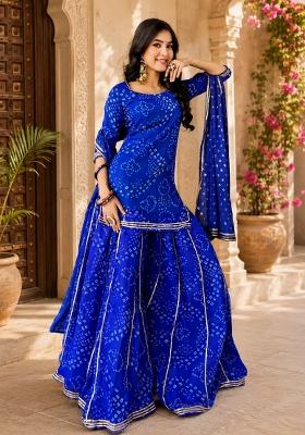 Blue Embroidered Georgette Kurta Set