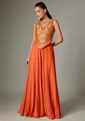 Orange Silk Fusion Set for Diwali | Wedding & Festive Wear