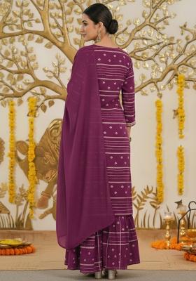 Purple Embroidered Chanderi Sharara Set
