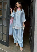 Blue Embroidered Silk Blend Punjabi Suit