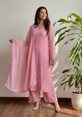 Pink Chikankari Embroidery Work Georgette Kurta Set