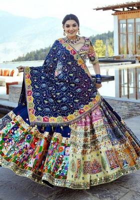Multicolor Printed Silk Blend Chaniya Choli Set For Navratri And Garba for Diwali | Wedding & Festive Wear