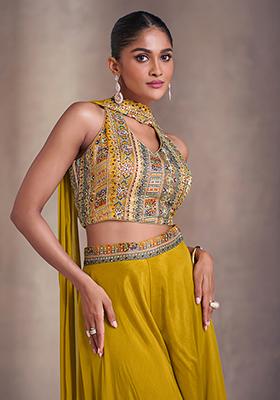 Mustard Embroidered Chinon Sharara Set