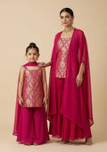Twirl-Worthy Rani Pink Brocade Mother Daughter Sharara Set | Twirl Together