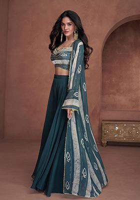 Teal Blue Embroidered Crepe Co Ord Set for Diwali | Wedding & Festive Wear
