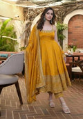Yellow Embroidered Silk Blend Anarkali Set
