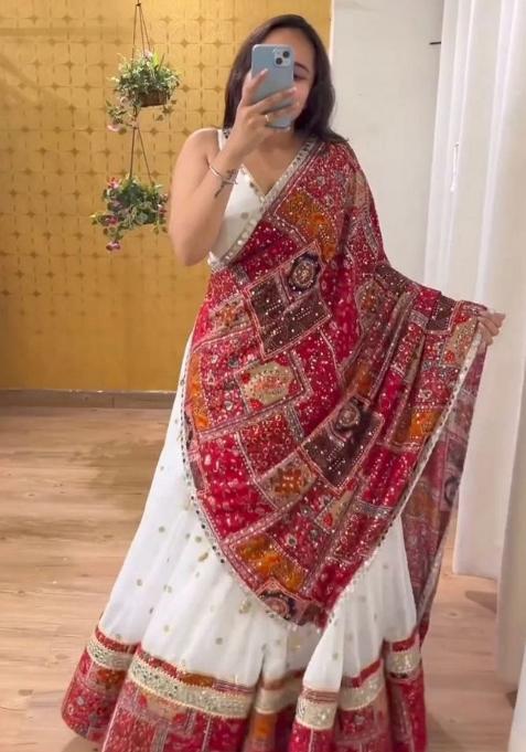 Multi Color Embroidered Georgette Chaniya Choli Set For Navratri And Garba for Diwali and Festive Wear