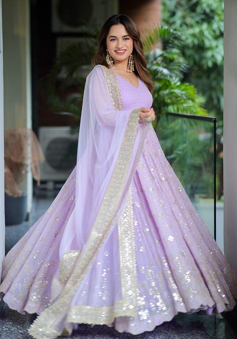 Orchid Sequin Work Faux Blooming Anarkali Set