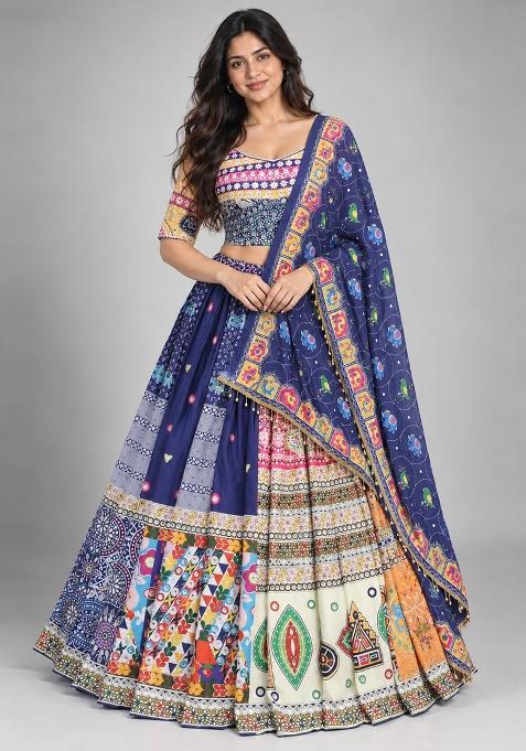 Multi Color Digital Print Silk Blend Chaniya Choli Set For Navratri And Garba for Diwali | Wedding & Festive Wear